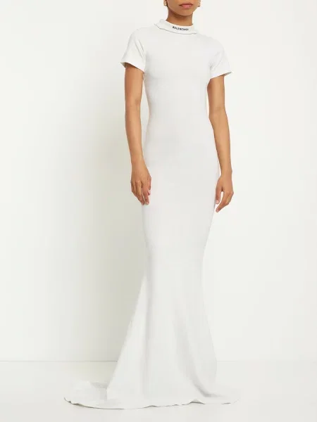 Μακρύς κοστούμι τέντωμα μάξι φόρεμα Balenciaga λευκό