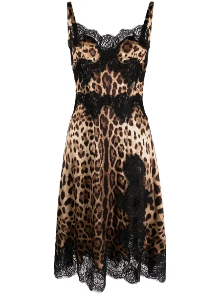 Raštuota midi suknelė Dolce & Gabbana leopardinė iki kelių ruda