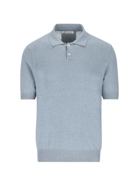 Polo Brunello Cucinelli scurt albastru