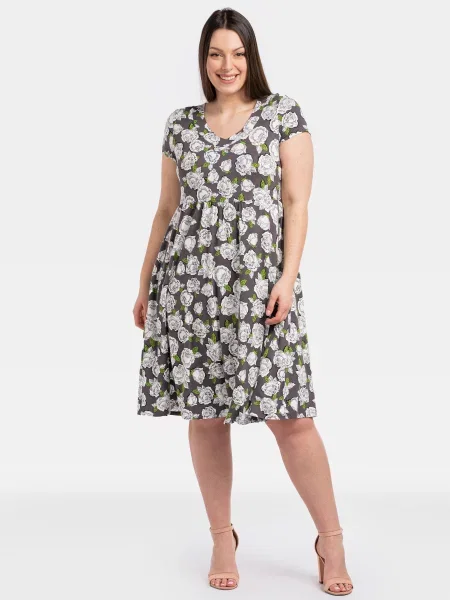 Obleka Karko s cvetličnim vzorcem siva