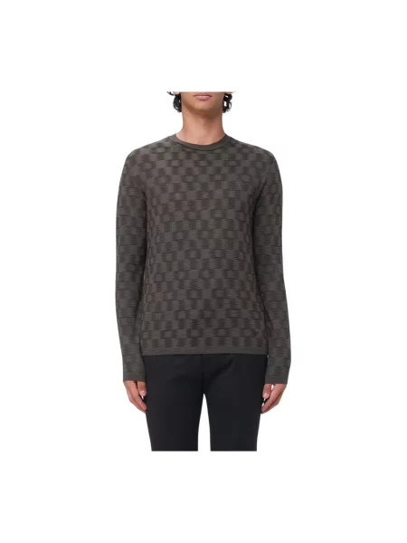 Sweter Emporio Armani wełniany z nadrukiem szary
