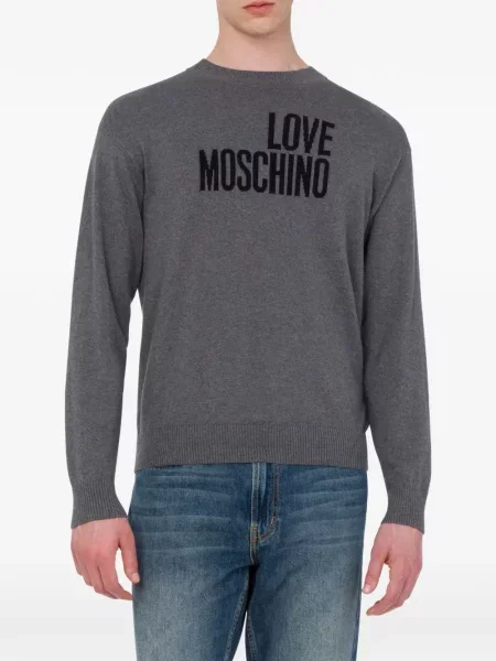 Плетен пуловер Love Moschino с автограф сиво
