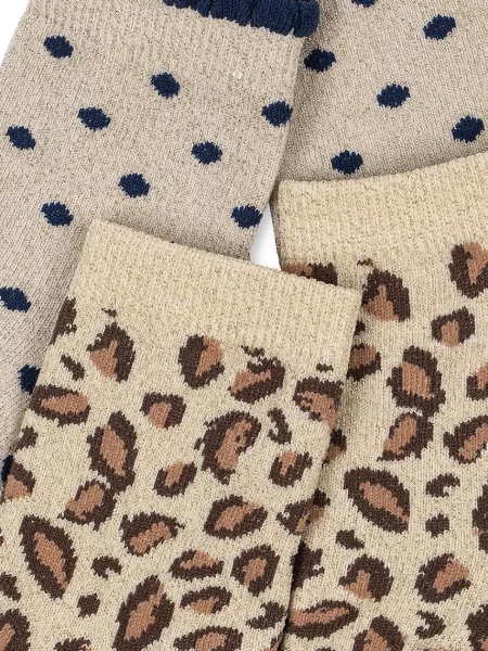 Konges Sløjd ponožky 2 PACK LEO AND DOT GLITTER JACQUARD SOCKS béžové
