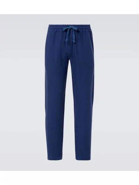 Laneni lanene hlače Fedeli modra