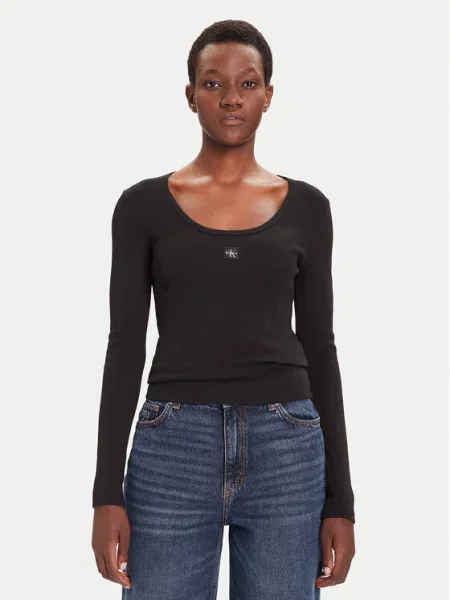 Блуза с дълги ръкави Calvin Klein Jeans черно