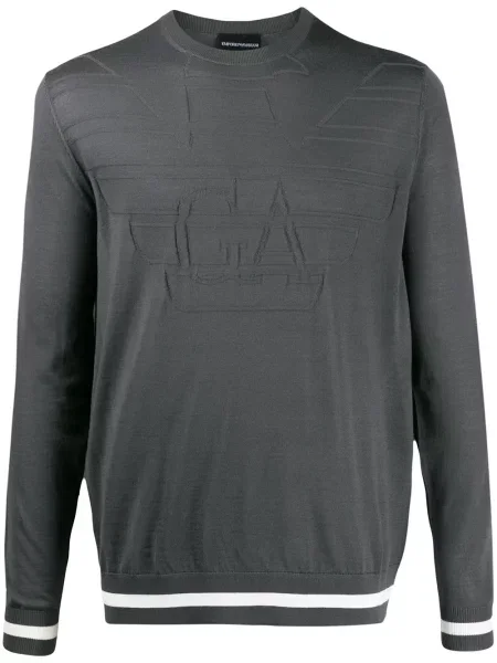 Pulover Emporio Armani cu broderie gri