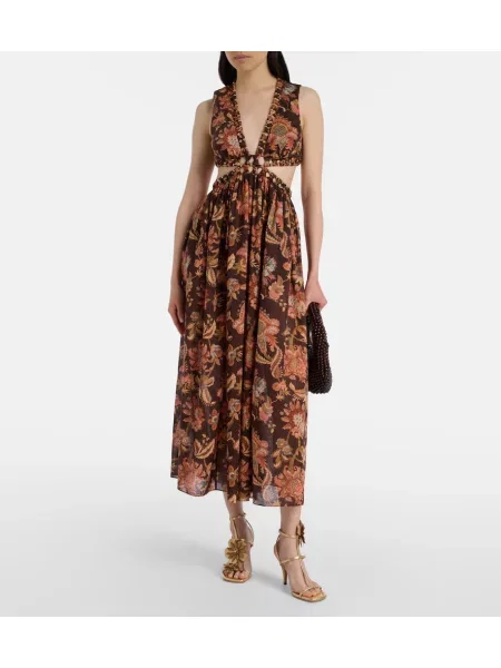 Rochie midi Zimmermann cu model floral maro