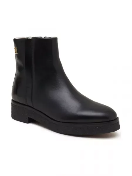 Tommy Hilfiger Bőr magassarkú bokacsizma CREPE LOOK fekete