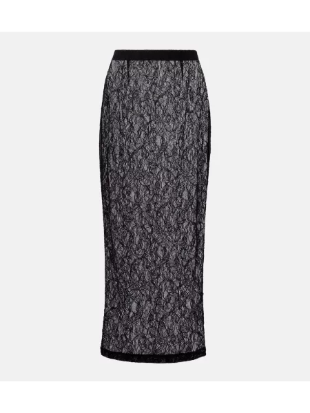 Fustă midi Wardrobe.nyc transparente din dantelă până la genunchi negru