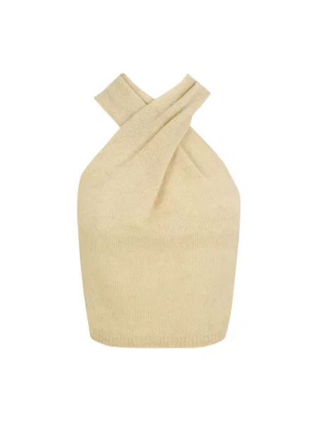 Top Cortana z kaszmiru z dekoltem halter beżowy