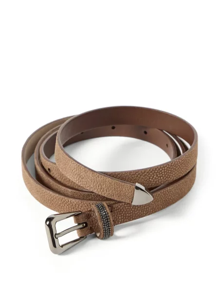 Cu centură curea Brunello Cucinelli din piele maro