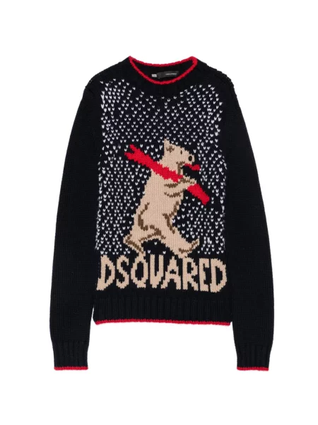 Pulover Dsquared2 tricotate cu autograf albastru