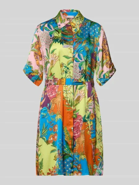 Sukienka koszulowa do kolan z z wiązanym paskiem Liu Jo White niebieska