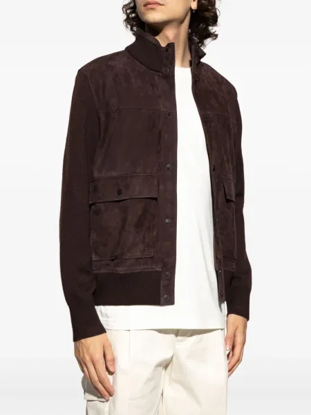 Cardigan Moncler din piele de căprioară maro