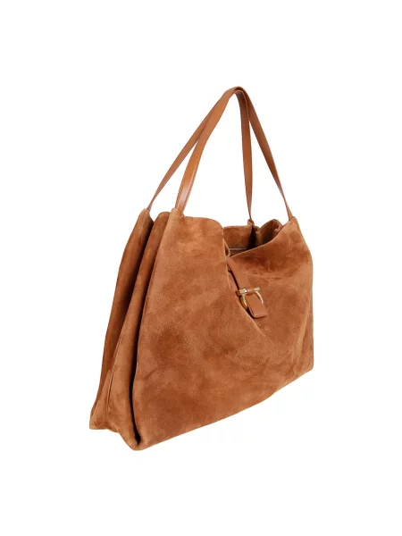Shopperka Ferragamo zamszowa brązowa