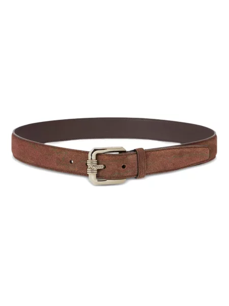 Curea Etro din piele de căprioară cu model paisley maro