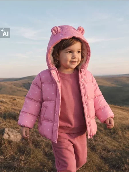 Sinsay Prošívaná bunda s oušky a motivem kočky růžová