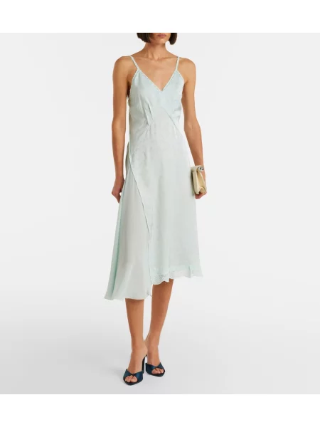 Rochie Victoria Beckham din jacard asimetrică albastru