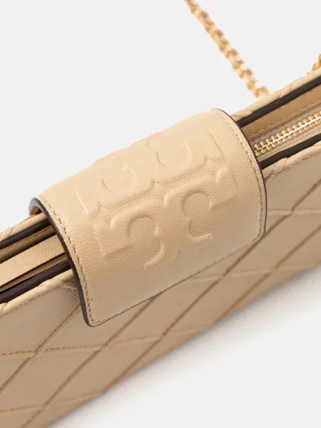 Шкіряна сумочка Tory Burch Fleming бежевий