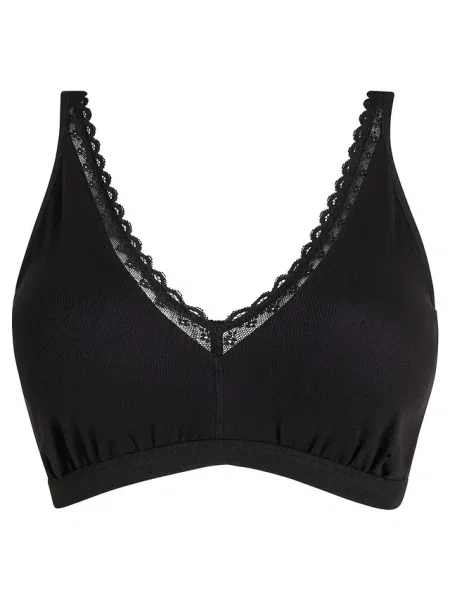 Biustonosz bralette z prążkowanej bawełny organicznej z koronką czarna