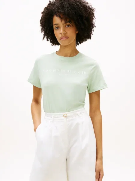 TOMMY HILFIGER Tricou mentă / alb verde