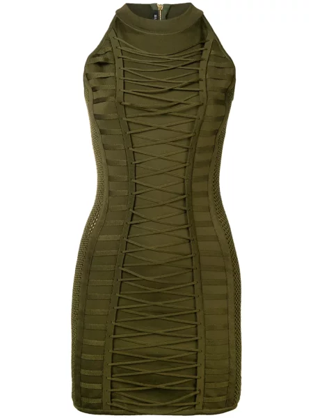 Rochie Balmain cu șireturi tricotate verde