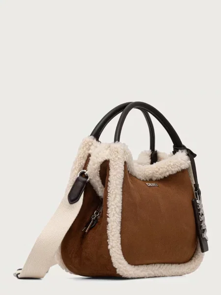 DKNY klasična torbica iz imitacije semiša rjava