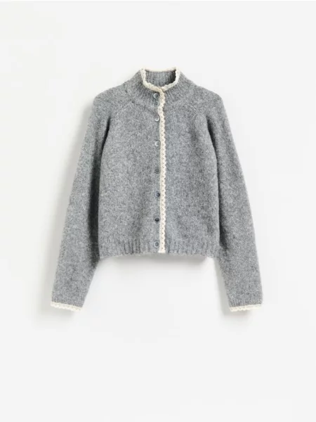Reserved Cardigan cu finisaj din dantelă gri-neutru gri