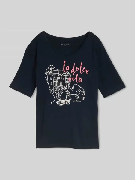 T-shirt o kroju regular fit z mieszanki bawełny z nadrukiem z motywem Tom Tailor granatowa