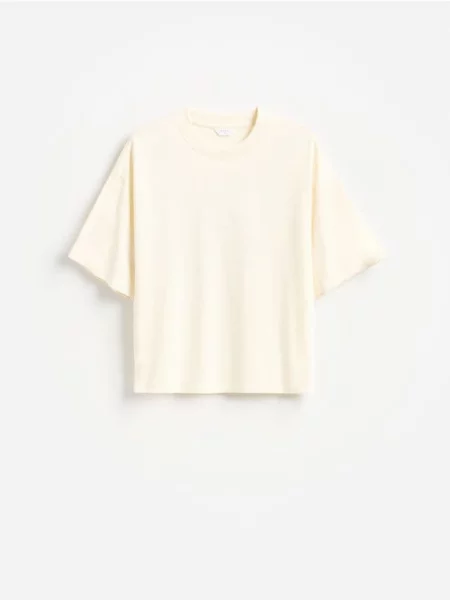Reserved Tricou cu croială boxy cu imprimeu la spate crem