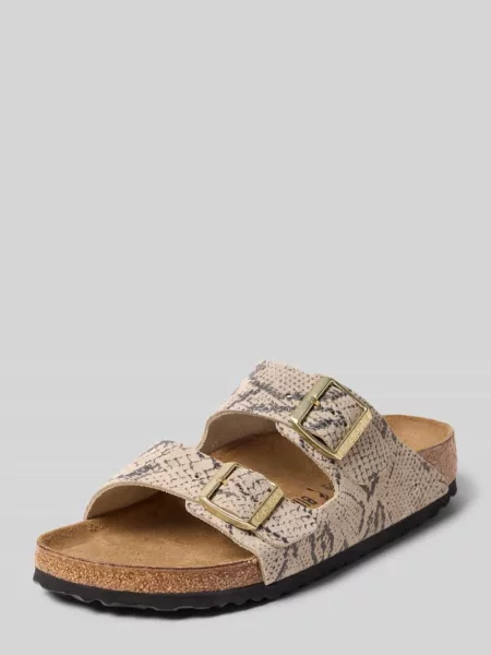 Birkenstock Arizona Suede Leather Snake klapki zamszowe białe