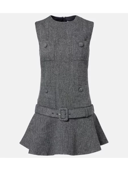 Sukienka Self-portrait wełniana w jodełkę szara