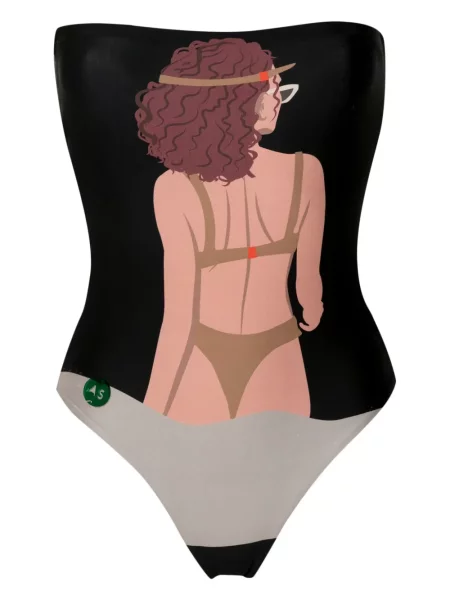 Strój kąpielowy Amir Slama z nadrukiem bez ramiączek czarny