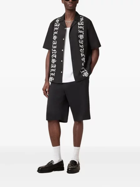 Cămașă Allsaints cu broderie scurtă negru