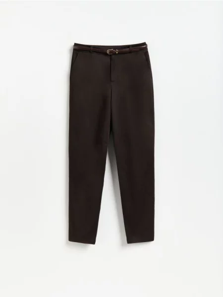 Reserved Pantaloni cu o curea decorativă maro-închis maro