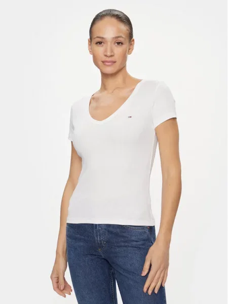 Tommy Jeans Majica Essential mornarska / rdeča bela
