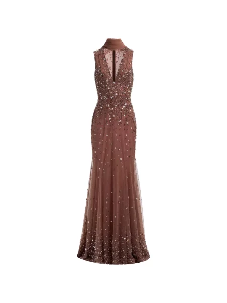 Rochie maxi Elie Saab cu broderie maro