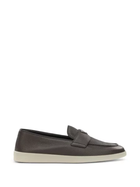 Bőr loafer Prada autogrammal barna