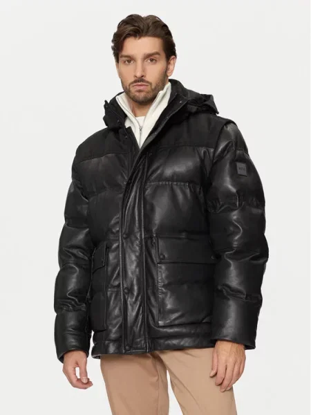 Usnjena jakna Boss črna