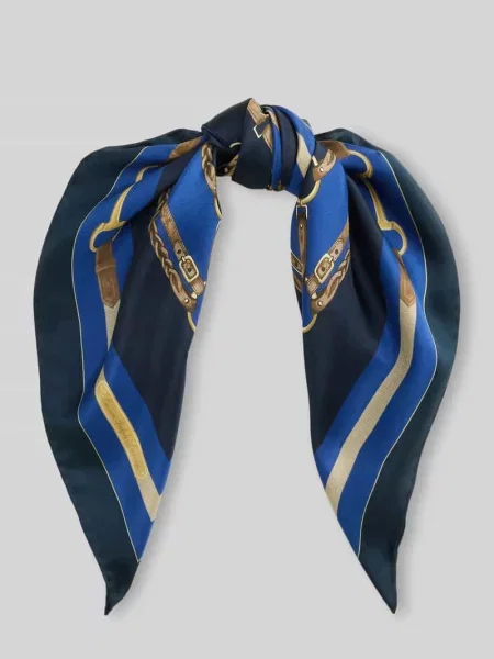 Chusta z jedwabiu z motywem łańcuchów Lauren Ralph Lauren granatowa