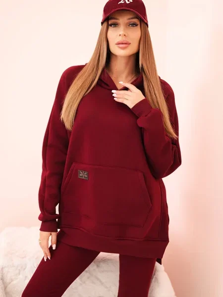 Bluza z kapturem Polski z wysoką talią z kapturem bordowa