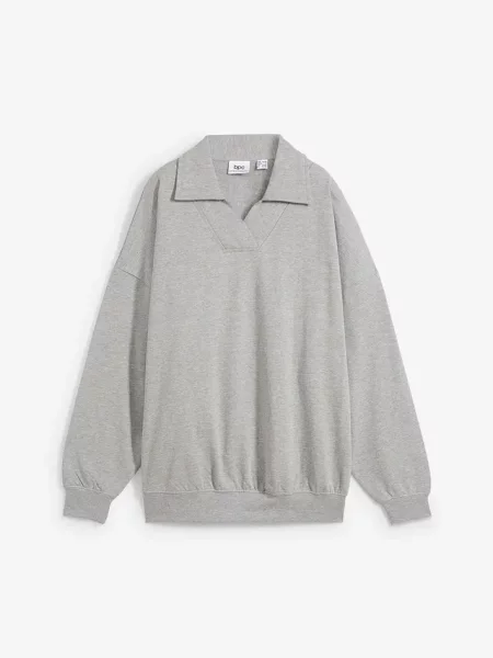 Bluza oversize z dekoltem w serek i kołnierzykiem polo szara