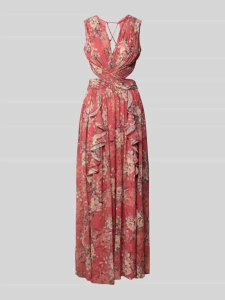 Sukienka maxi o kroju regular fit z kwiatowym nadrukiem na całej powierzchni Adlysh różowa