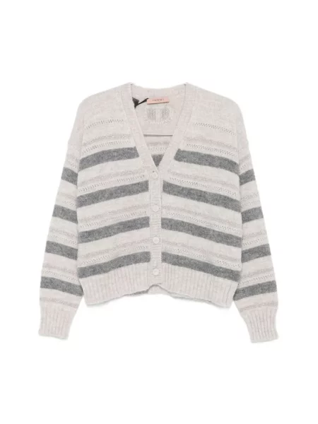 Lniany kardigan Twinset beżowy