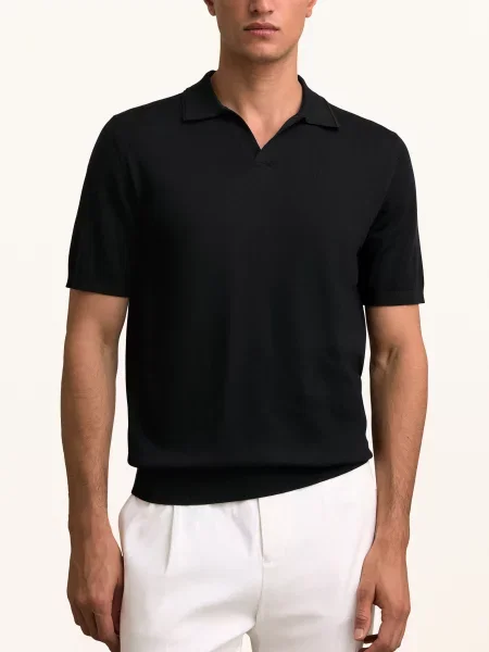 Reiss Pletené Polo Tričko Duchie Z Merino Vlny černá