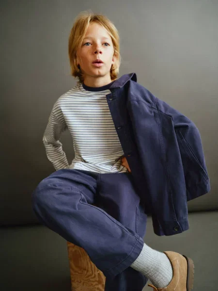 Spodnie regular fit cargo z bawełny Dzieci 12 MANGO KIDS granatowy