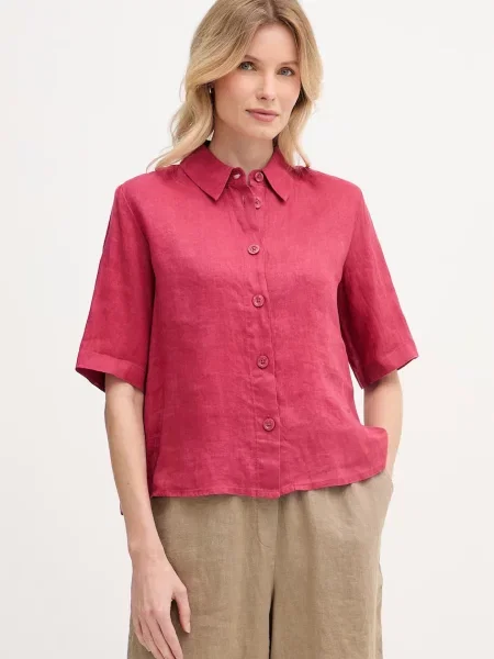 United Colors of Benetton košile lněná červená