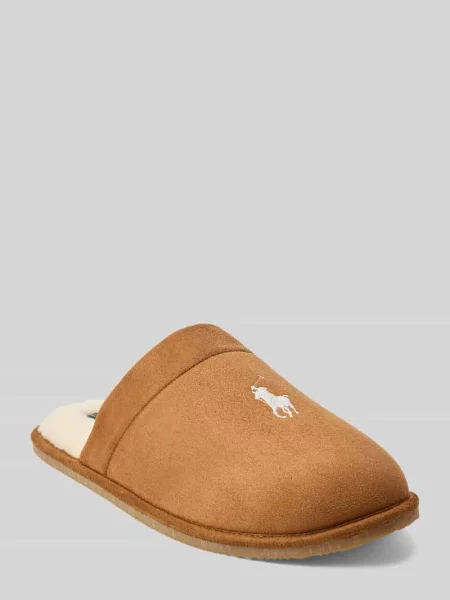 Kapcie z podszewką wewnętrzną z polaru Polo Ralph Lauren brązowe