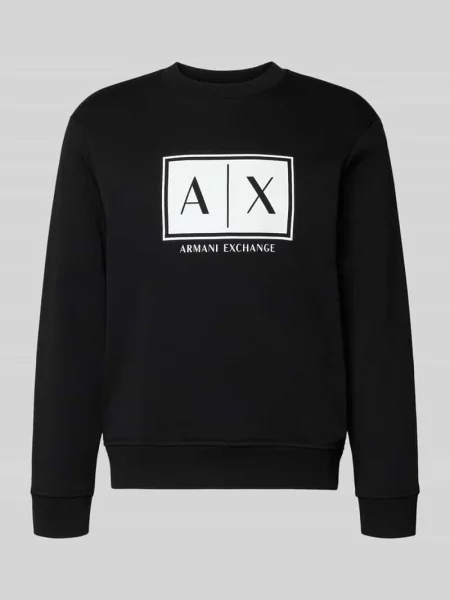 Bluza z nadrukiem z logo i okrągłym dekoltem Armani Exchange czarna