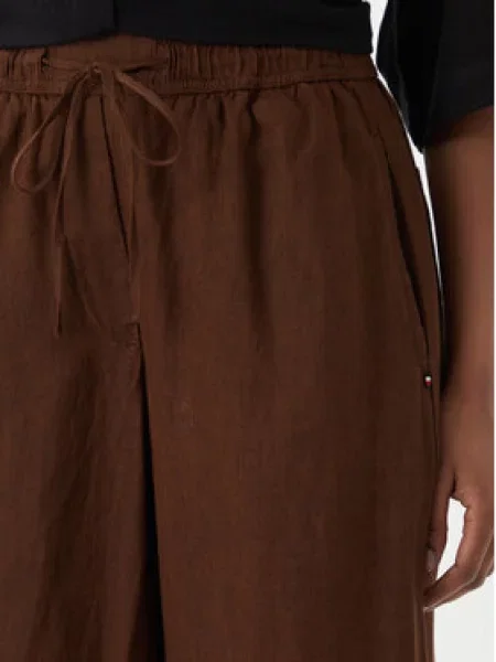 Tommy Hilfiger Hlače iz tkanine Temno Wide Leg rjava